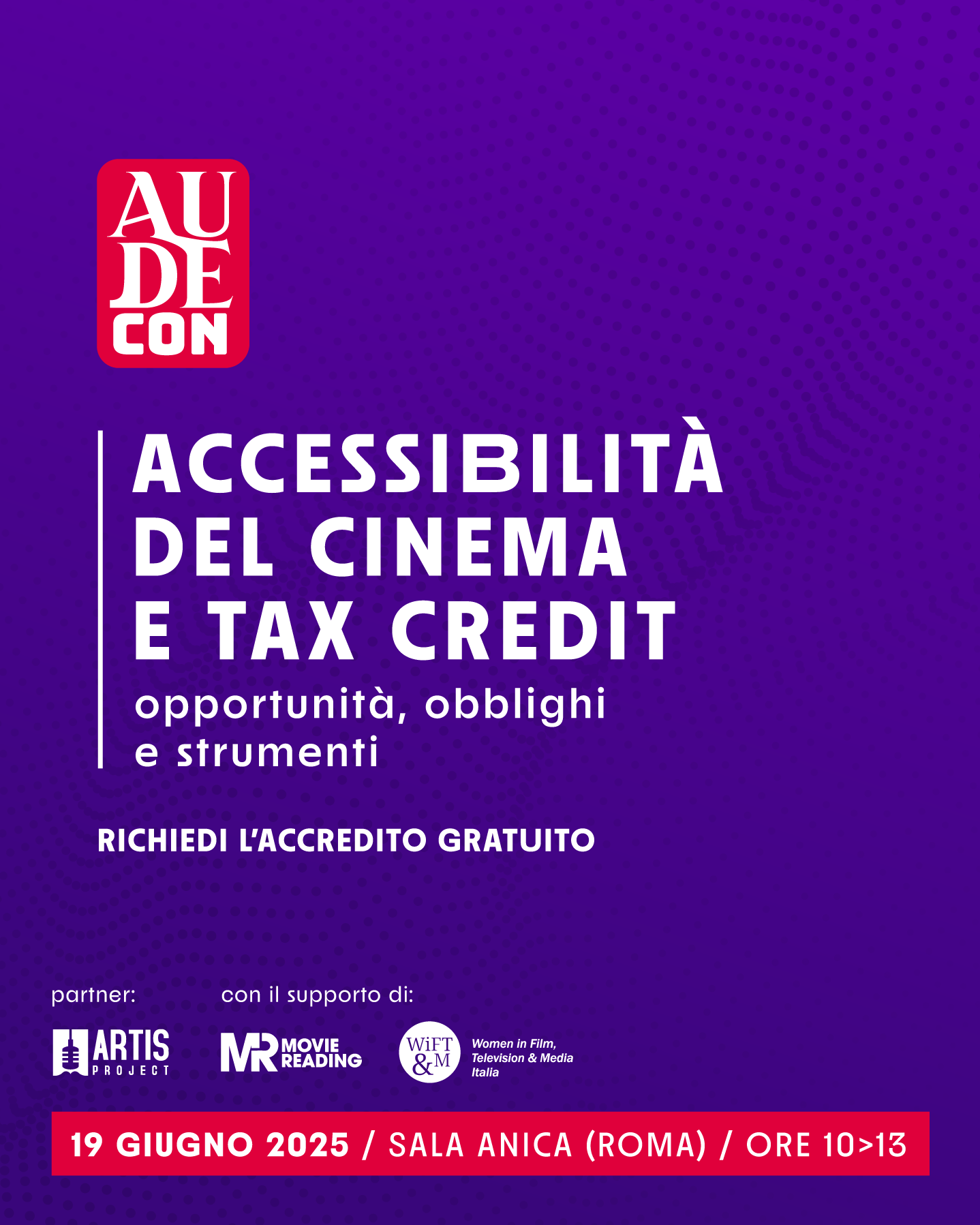 locandina evento Tax Credit e Accessibilità del Cinema